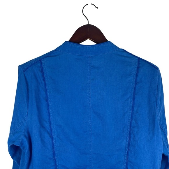 Multiples | Royal Blue Ruffle Linen Open Blazer - Picture 5 of 7